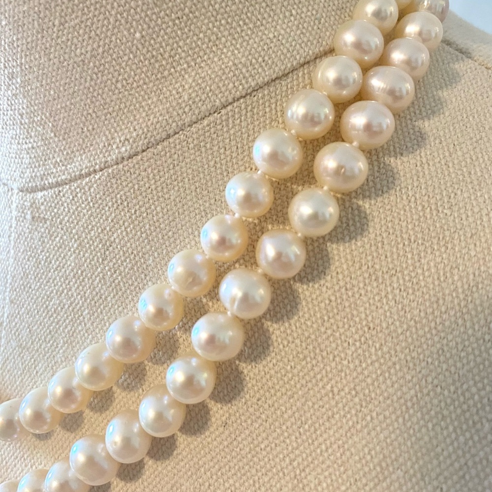 CULTURED FRESHWATER PEARL Double Strand Sterling Silver Clasp 20" Inch - Picture 5 of 11